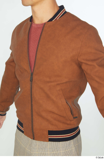 Nathaniel brown leather jacket casual dressed upper body 0002.jpg